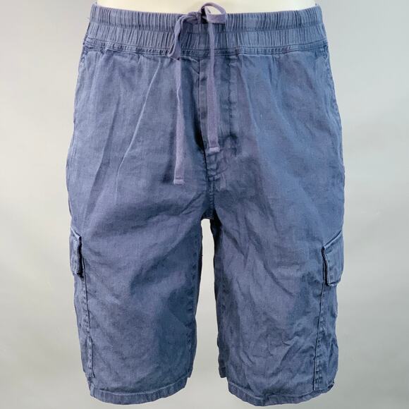 VINCE Size M Blue Linen Blend Elastic Waistband Cargo Shorts - Picture 1 of 5